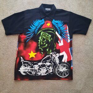 Dragonfly Motorcycle Grim Reaper Shirt Men's Size M Short Sleeve Button Up